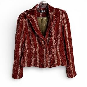 Vintage Rust Crushed Velvet Embroidered Blazer